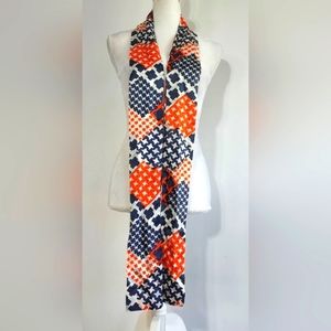 Vintage Geometric Neck Scarf Red White Blue Long Brady Necktie Hippie Groovy Tie